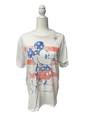 NWT Disney Mickey Mouse white American flag red blue Graphic Tee men’s size med